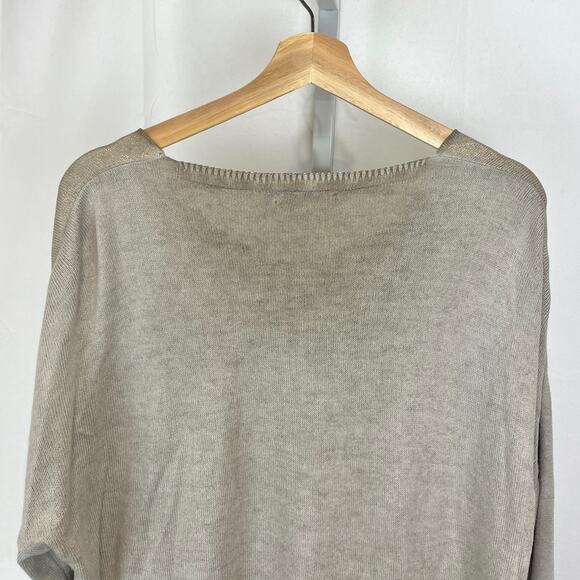TEMPO PARIS Italy V Neck Long Sleeve Pullover Knit Top Sweater Shimmer Beige M L - Picture 5 of 8